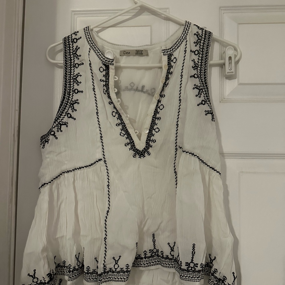 Dex Ivory and Navy Embroidered Blouse